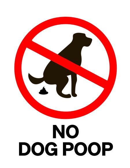 sign with a pooping dog crossed out and a text no dog poop