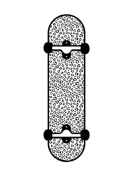 Skateboard with animal print printable coloring page