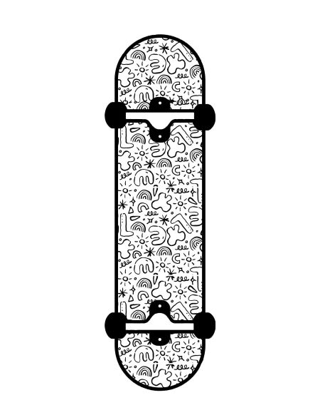 Skateboard with doodle pattern printable coloring page