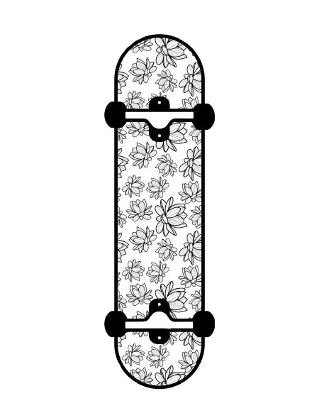 Skateboard with floral design printable coloring page