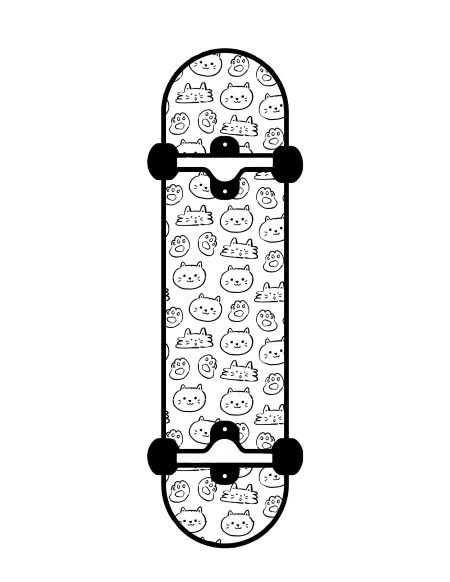 Skateboard with cat pattern printable coloring page