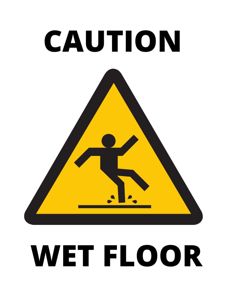 caution wet floor sign with text