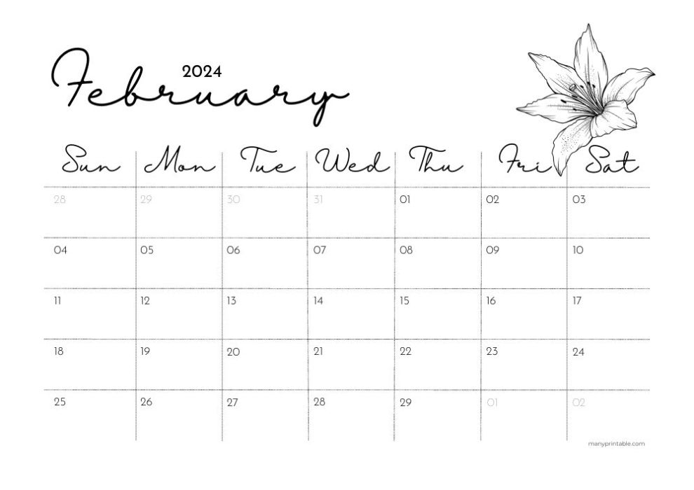 minimalistic february 2024 calendar