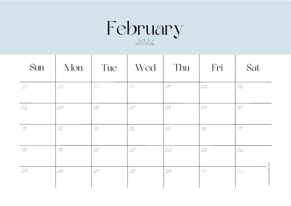 clean February calendar 2024