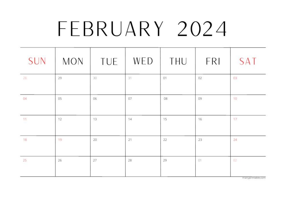 February  2024 landscape calendar