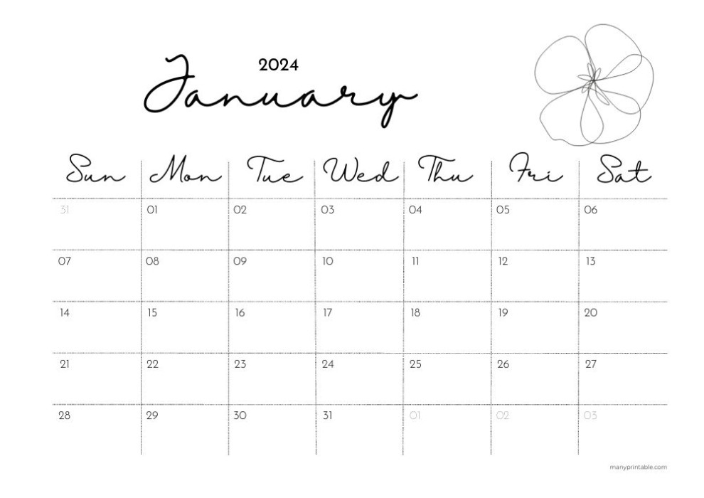 Minimalistic January 2024 calendar