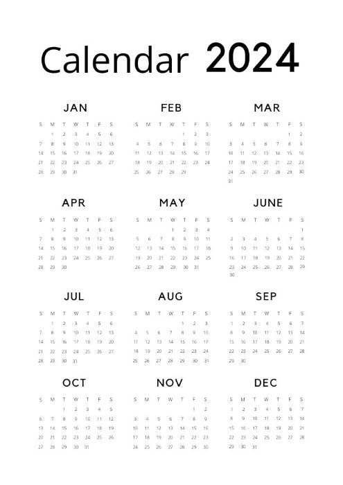 Calendar 2024 printable vertical layout