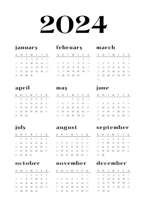 2024 calendar for print with holidays