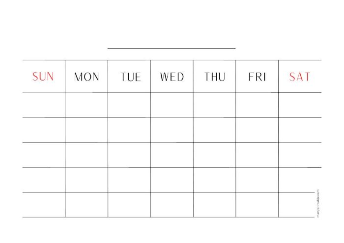 2024 blank printable monthly calendar with minimalist horizontal design