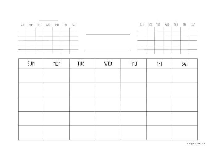 Blank monthly calendar with two additional months in smaller format