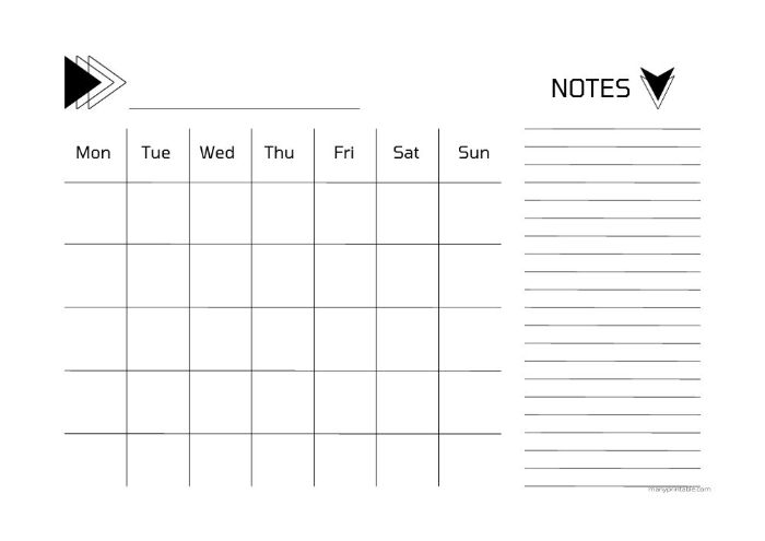 Strong design Monday-starting blank calendar