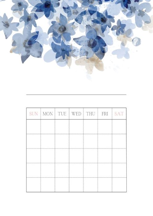 Creative blank monthly calendar with flowers