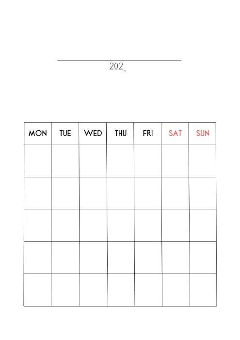Monday-starting blank printable calendar minimalist