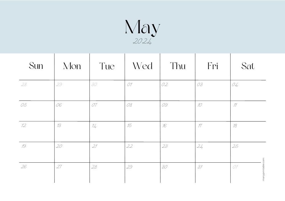 2024 May calendar to print with a header