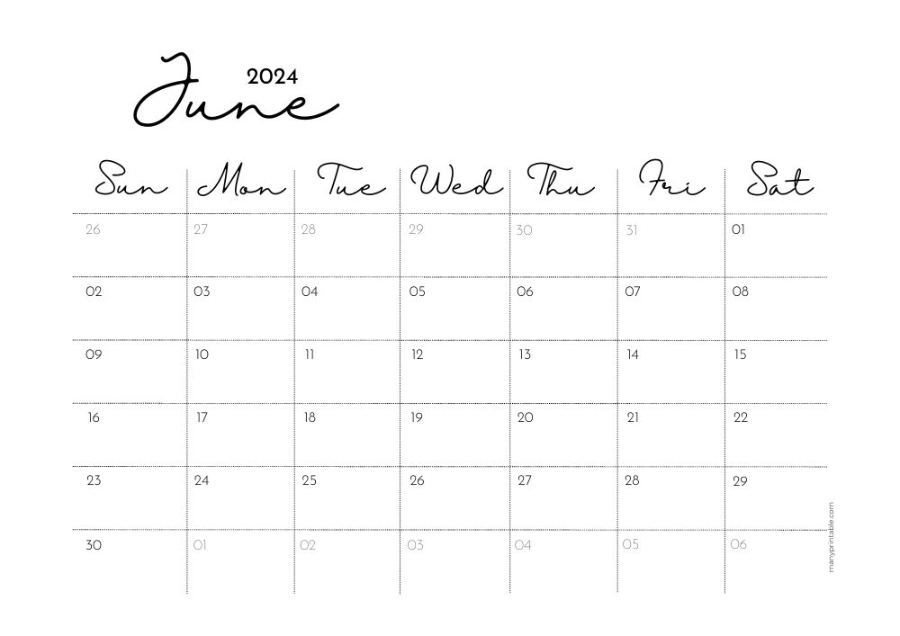 June 2024 printable minimalist calendar