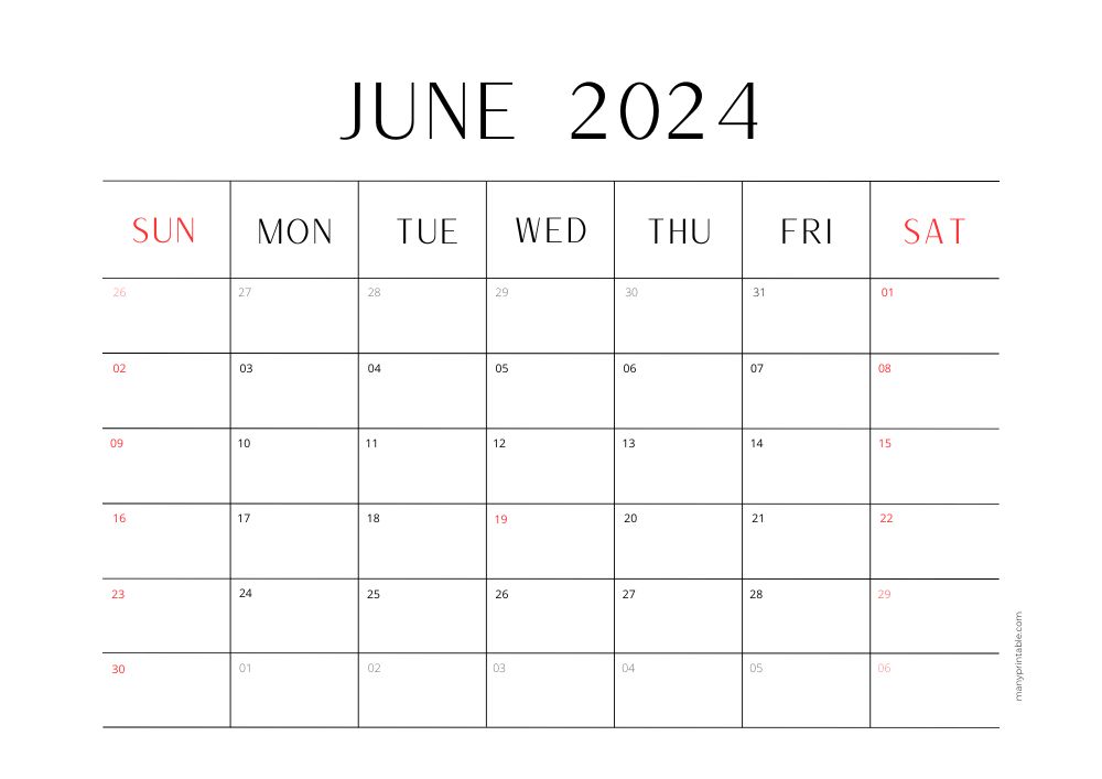 Academic calendar for 2024 June