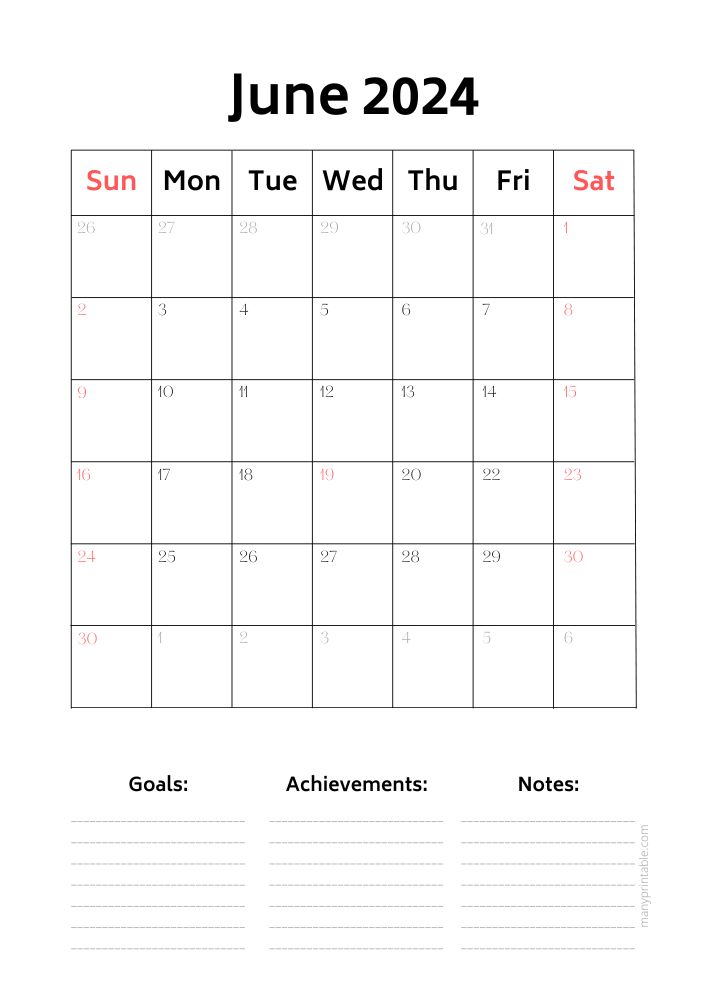 Free Free Printable June 2024 Calendars | Many Printable...