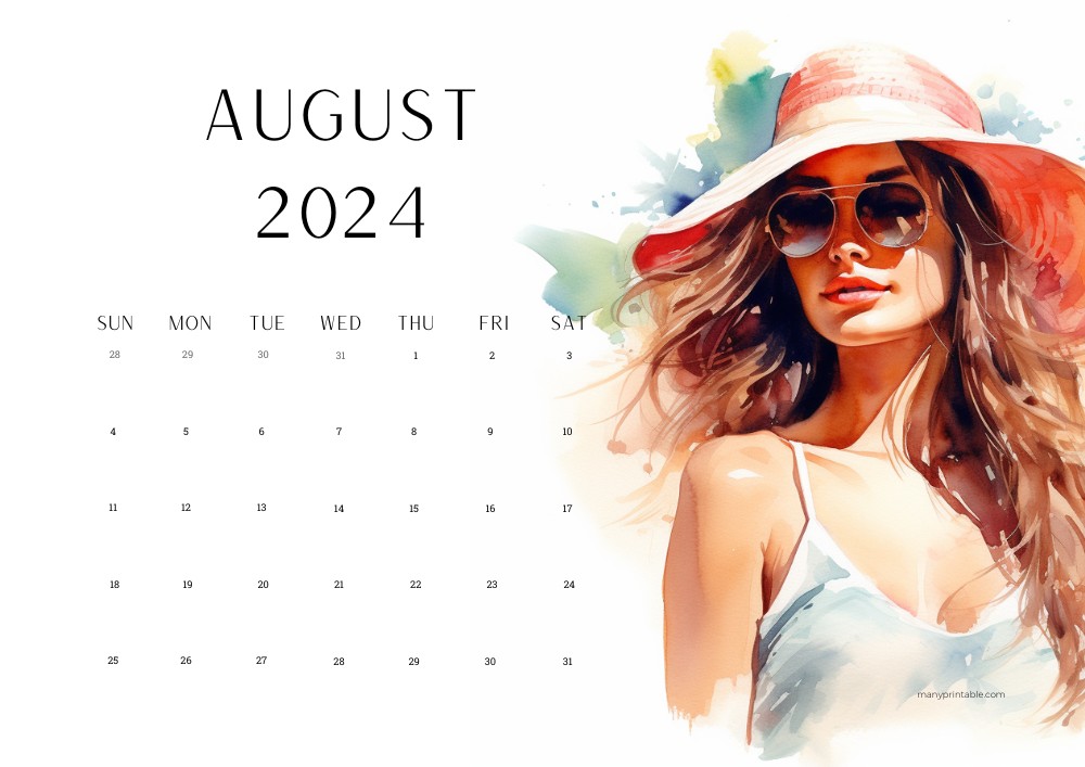 August 2024 Calendar with a Portrait