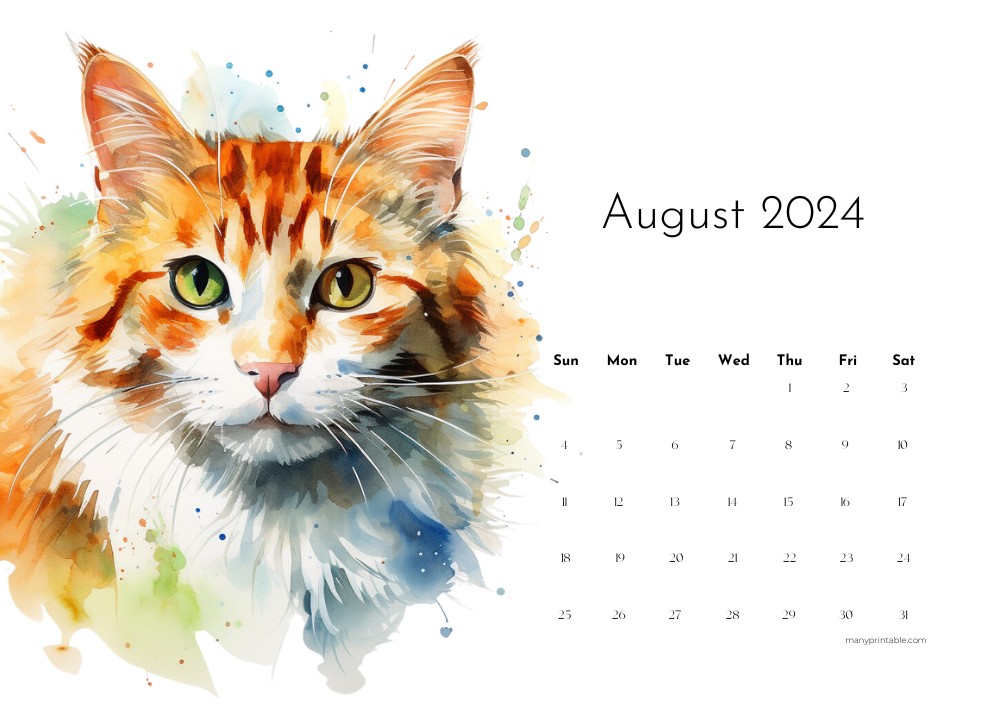 2024 August Calendar with a Cat