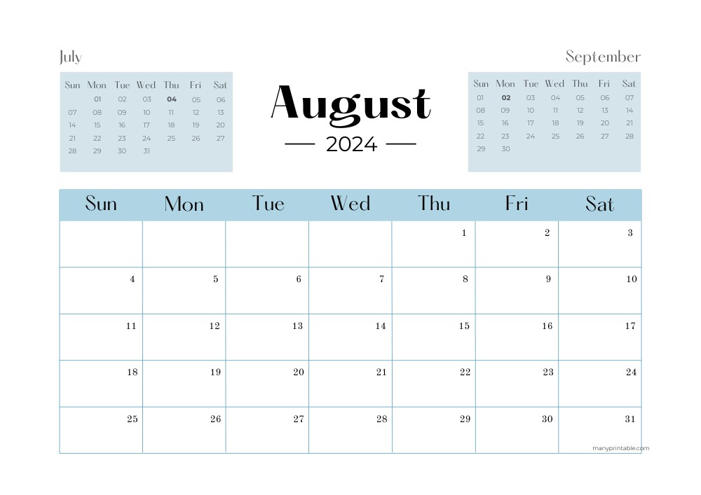 August 2024 Calendar for Print