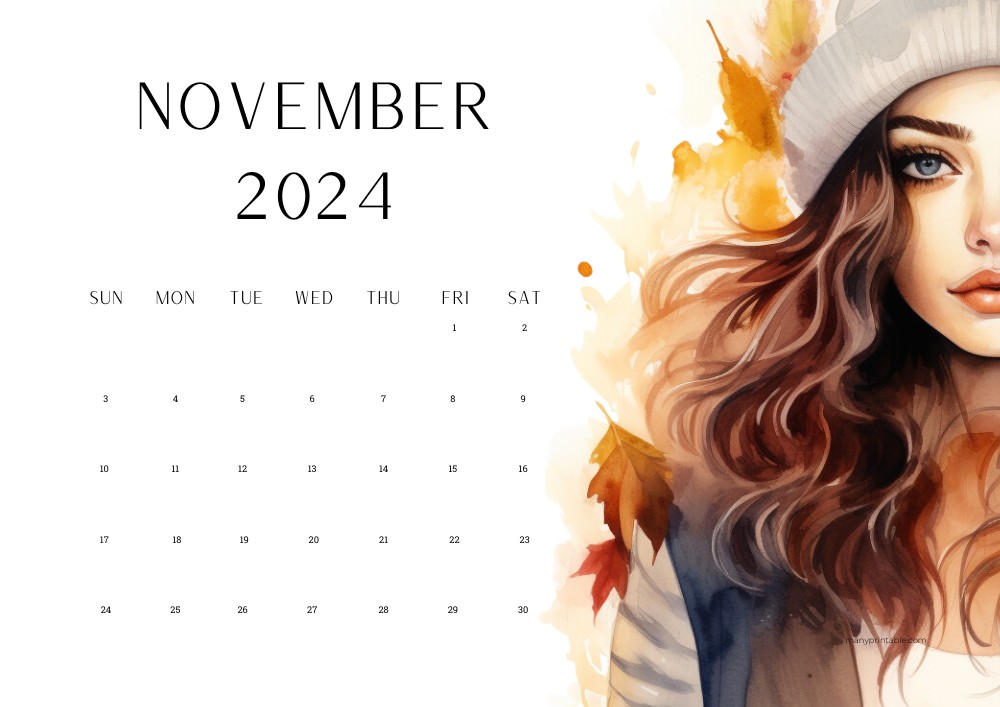 2024 November Calendar with an elegant seasonal portrait