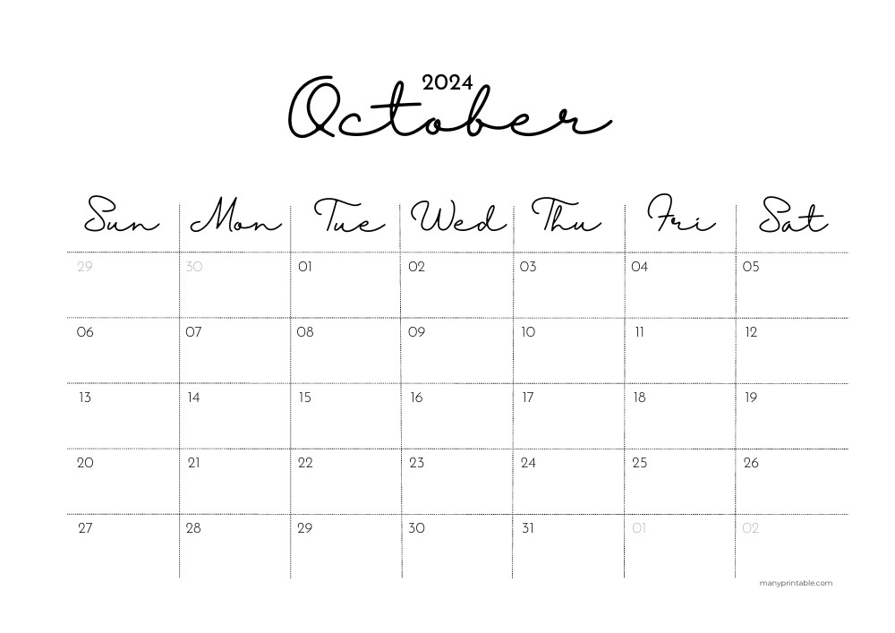 Cursive October 2024 Calendar Printable