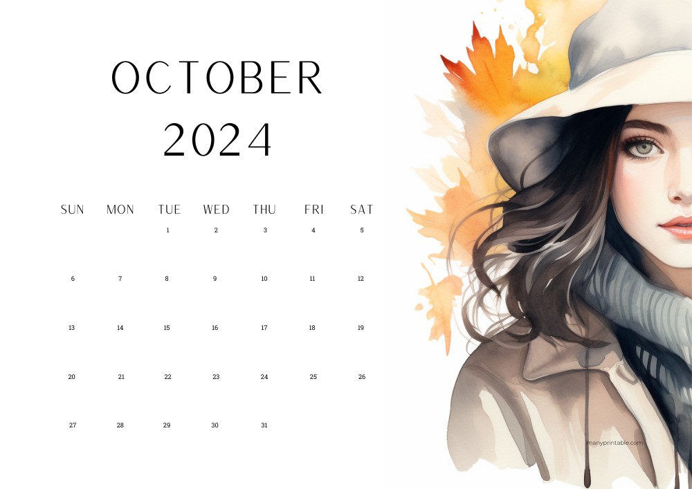 October 2024 Calendar Printable with creative portrait