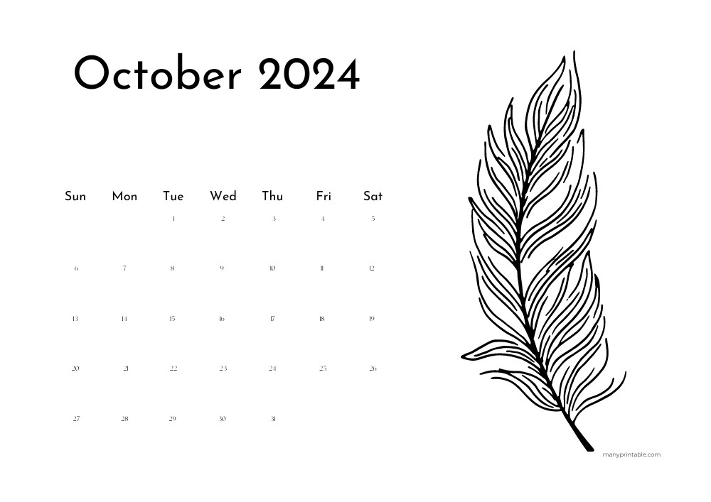 October 2024 Calendar Printable to color