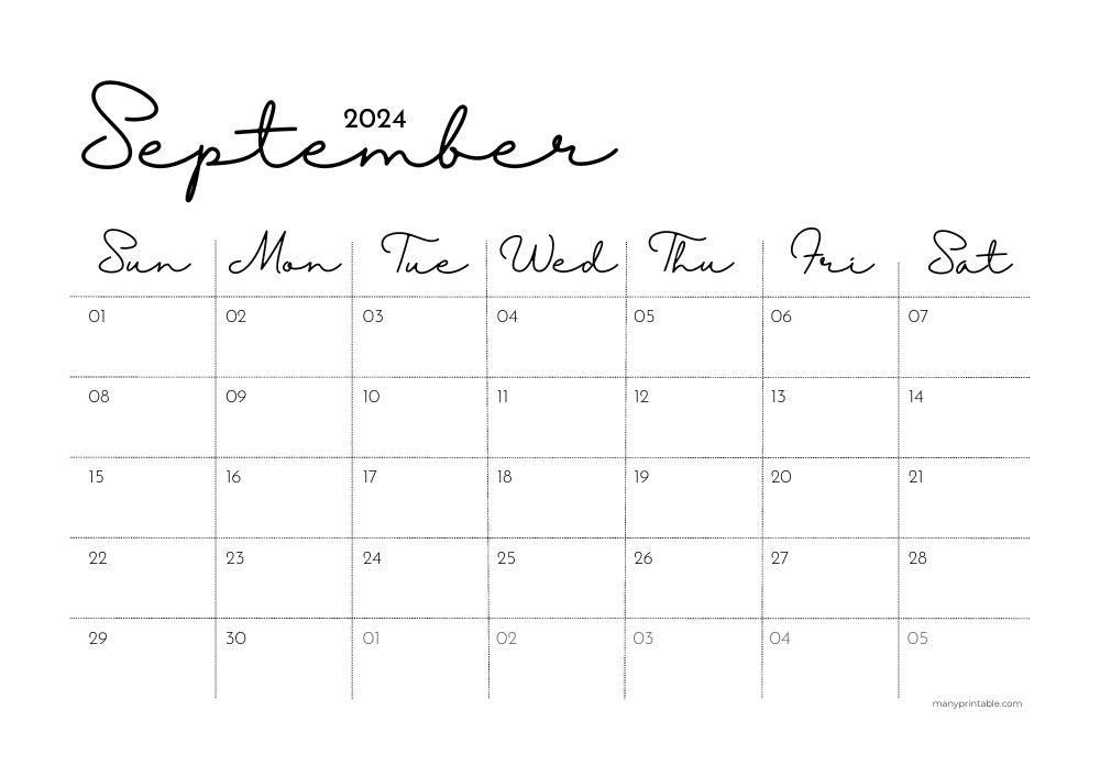 Cursive September 2024 Calendar Minimalist