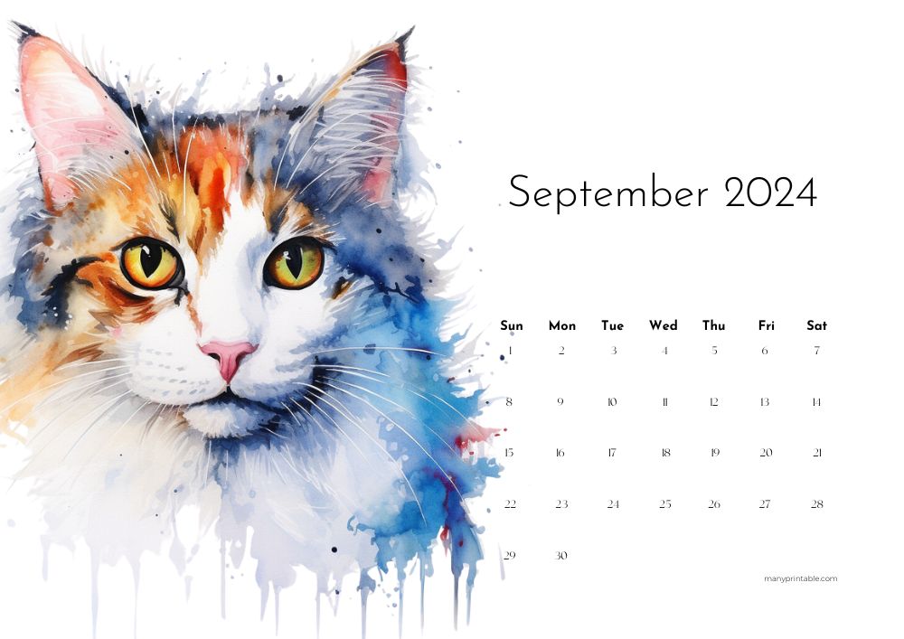 2024 creative September calendar with a cat