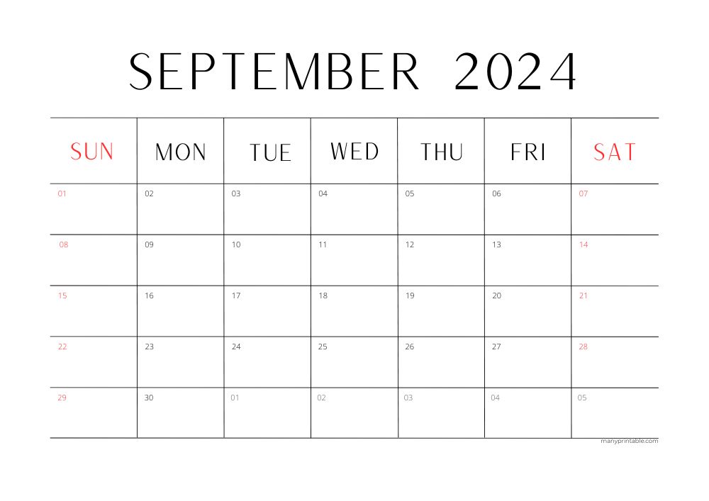 Minimalist 2024 September calendar