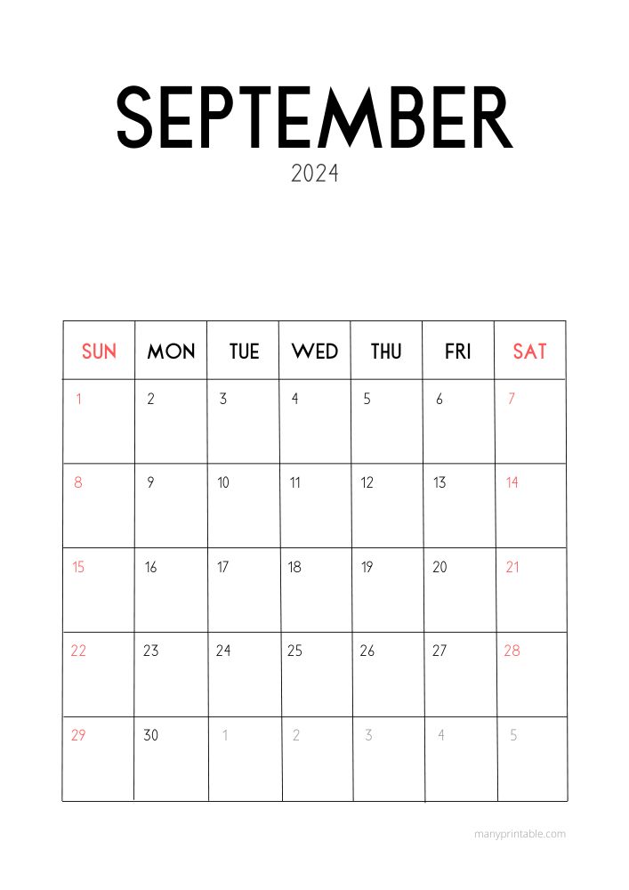 2024 calendar for September vertical