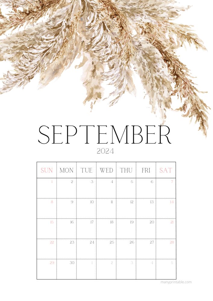 September 2024 calendar with flower motifs
