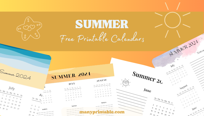 collection of summer printable calendars